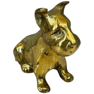 Vtg Brass Dog 3.5in X 4in Statue Figurine 80s Sitting Retro Boxer? MCM Solid